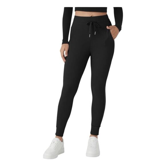 Halara Joggers Black High Waisted Drawstring Side Pocket Plain Cool Touch Full L - Picture 1 of 6